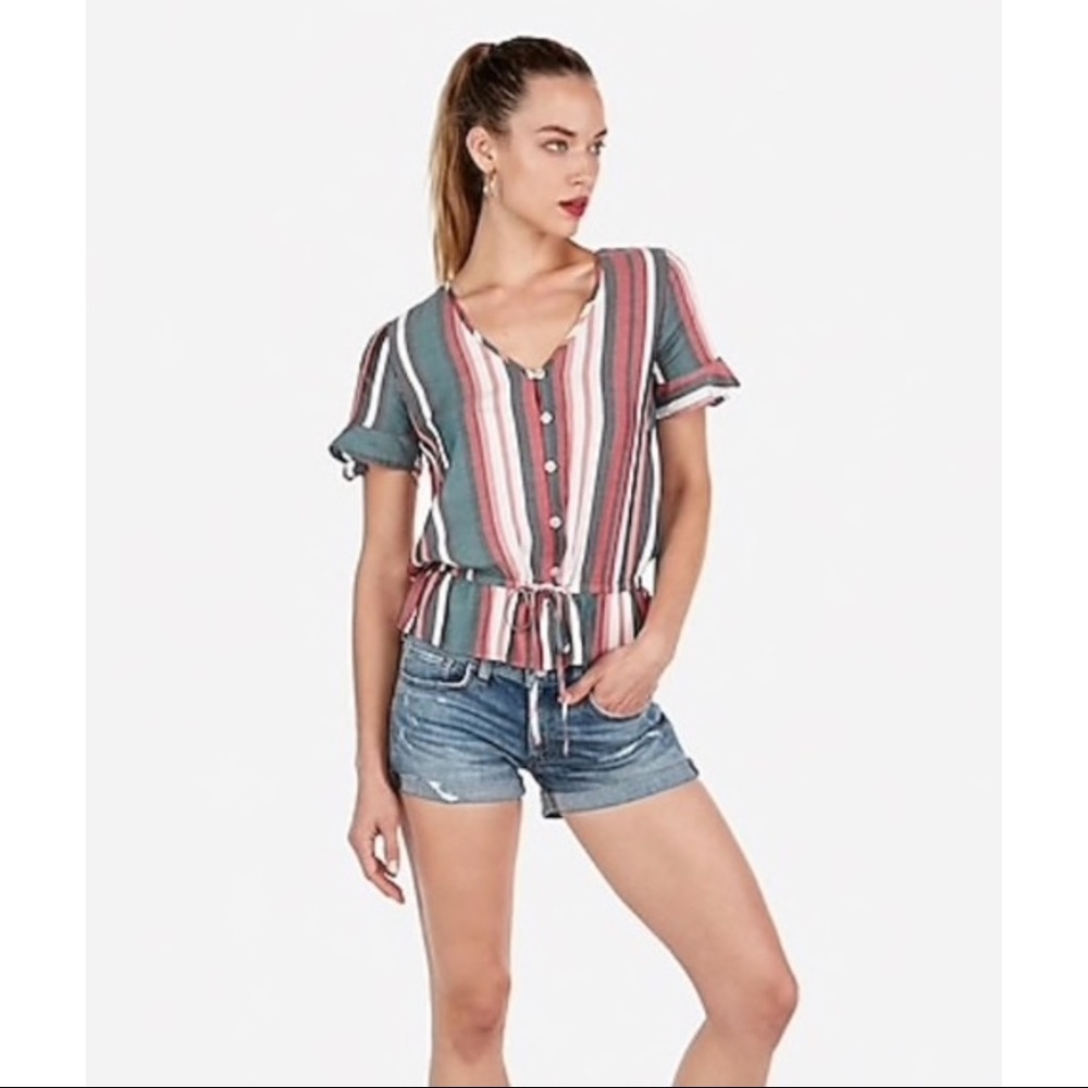 EXPRESS Striped Peplum Hem Top